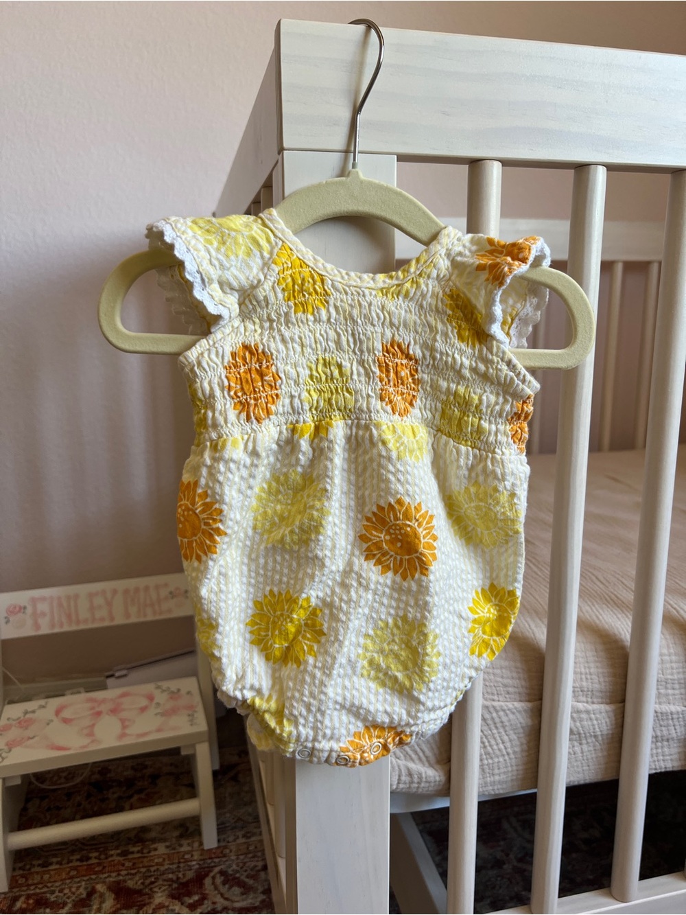 Baby Girl Yellow Sunflower Smocked One-Piece Romper